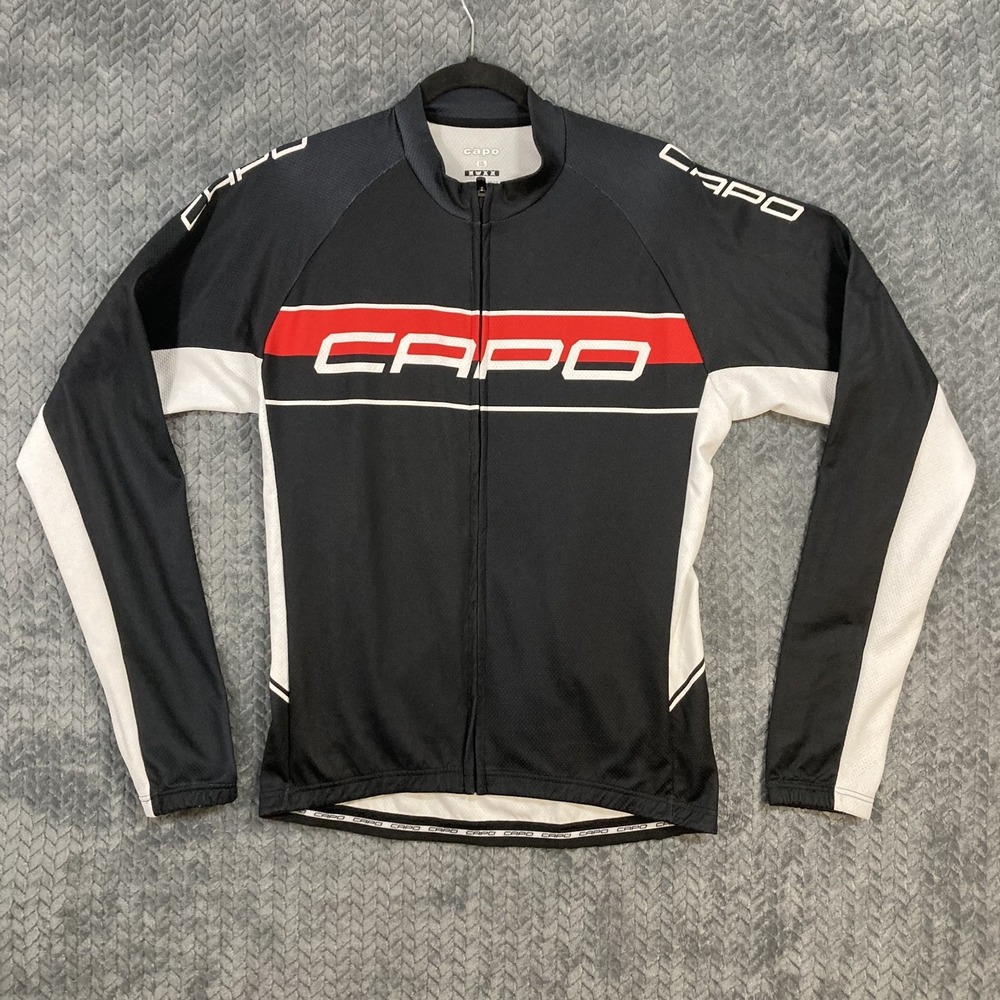 Capo Cycling Jersey Mens XL Long Sleeve Full Zip Black White Red